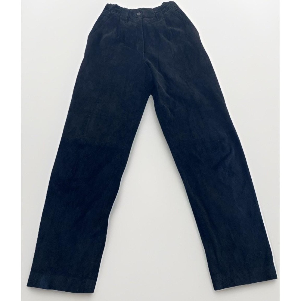 VTG Georgetown Leather Design Hi Waist Black Suede Women's‎ Pants 5/6 Moto Goth